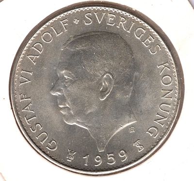 5 крон. Швеция. 1959 
150 лет Конституции. Серебро