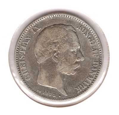 2 кроны Дания. 1875 
Серебро 800 
Кристиан IX