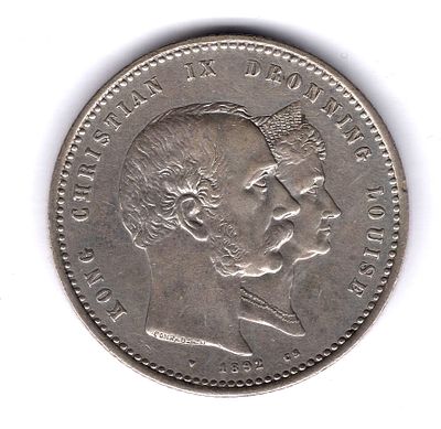 2 кроны. 1892 
Монета выпущена в честь золотой свадьбы Кристиана IX