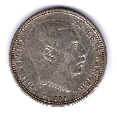 2 кроны Дания. 1930 
Монета в честь 60- летия короля Кристиана Х Серебро.