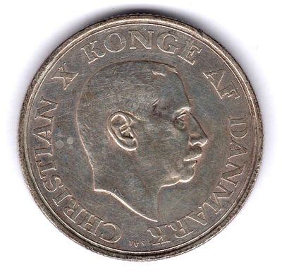 2 кроны Дания. 1937 
Монета в честь 25- летия правления Кристиана Х. Серебро.