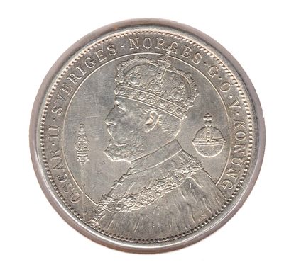 2 кроны Швеция. 1897 
Монета посвящена 25-летию вступления короля Оскара II на шведский престол. 