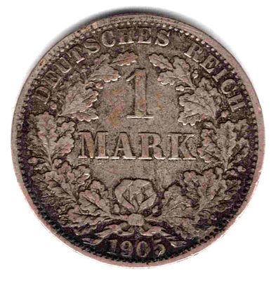 1 марка. Германия. 1905 
Монетный двор Берлина. Серебро 900