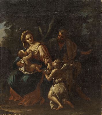 Неизвестный художник - Святое семейство. Западная Европа, XIX в. Холст, масло. 62 Х 55 см. 