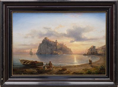 Э. Агрикола / E. Agricola (1800-1874) - Вид на Арагонский замок с моря. Западная Европа, 1845 год. 