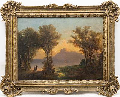 Неизвестный художник - Пейзаж с закатом. Западная Европа, сер ХIХ века. Холст (дублирован), масло. 