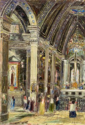 Лапшин Г.А.(1885 – 1950) - Интерьер собора Парижской Богоматери. 1920-1930-е гг. Холст, масло. 73 Х 
