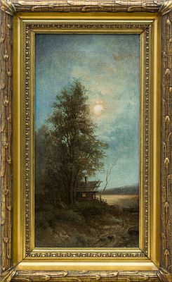 Неизвестный художник - Лунная ночь. Предположительно, Павел Цигус. Россия, нач. ХХ века. Холст 