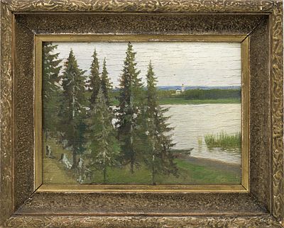 Боголюбов Б. М.(1878 - ок. 1940) - Летний день. Россия, начало ХХ века. Фанера, масло. 20 Х 26 см. 