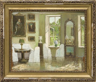 Боголюбов Б. М.(1878 - ок. 1940) - Интерьер. Россия, начало ХХ века. Фанера, масло. 31 Х 38 см. 