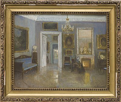 Боголюбов Б. М.(1878 - ок. 1940) - Интерьер. Россия, начало ХХ века. Фанера, масло. 31 Х 38 см. 