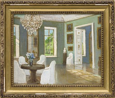 Боголюбов Б. М.(1878 - ок. 1940) - Интерьер. Россия, начало ХХ века. Фанера, масло. 31 Х 38 см. 