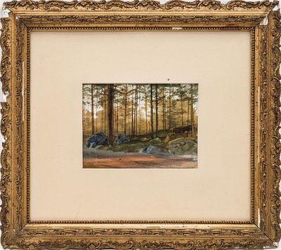 Бенуа А.Н.(1852–1936 гг) - Дорога в лесу. Россия, нач. ХХ века. Бумага, акварель, тушь. 16 Х 21 см. 