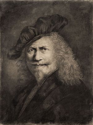 Неизвестный художник - Копия с автопортрета Рембрандта. Россия, 19 век. Бумага, смеш. тех. 37,5 Х 