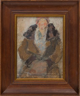 Самохвалов А. Н.(1894–1971) - Набросок сидящей женской фигуры в пальто и розовом берете. СССР 