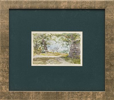 Гурзуф. Скамейка. Корин П. Д. (?) 
СССР, 1958 год. Бумага, акварель. 11 Х 16,5 см (в свету). 