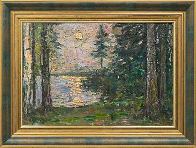 Безикович Б.Н.(1917 -1978 гг.) - Лунный вечер. СССР, 1962 г. картон, масло. 33 Х 48 см. В раме 