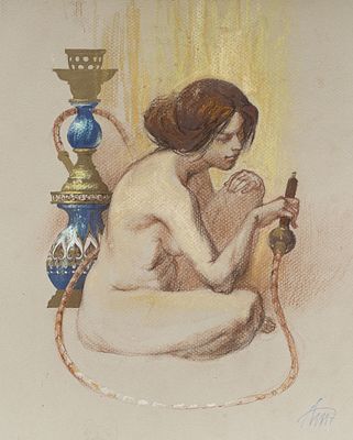 Морозов А.(1968 г.р.) - Ню. Россия, 2017 г. Бумага, смеш. техника. 32 Х 25 см. Подпись и дата 