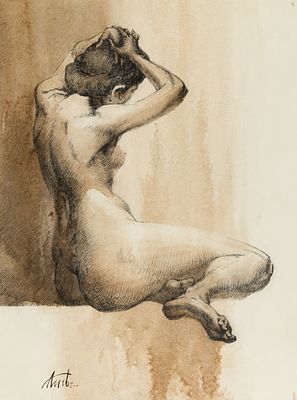 Морозов А.(1968 г.р.) - Ню. Россия, 2016 г. Бумага, тушь, акварель. 27 Х 20,5 см. Подпись и дата 