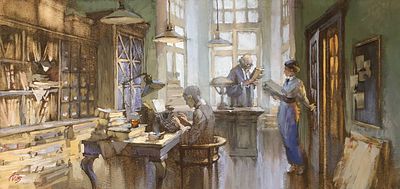 Морозов А.(1968 г.р.) - Атлантида. Редактор. Россия, 2025 г. Картон, темпера, гуашь. 21,7 Х 45,8 