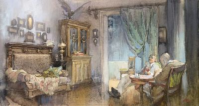 Морозов А.(1968 г.р.) - Атлантида. Флеш-рояль. Россия, 2025 г. Картон, темпера, гуашь. 23,3 Х 43,7 