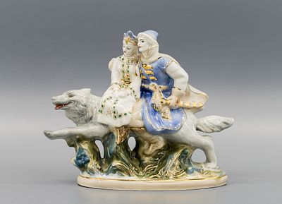 ‭Скульптурная группа &laquo;Иван-царевич на сером волке&raquo;. СССР, Турыгинский фарфоровый завод (Гжель) 