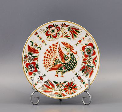 Декоративная тарелка с изображением петуха. СССР, Ленинградский фарфоровый завод (ЛФЗ) 