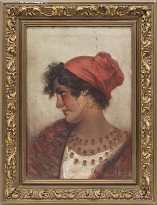 Неизвестный художник - Женский портрет. Западная Европа, нач. ХХ века. Фанера, масло. 54,5 Х 38 см. 