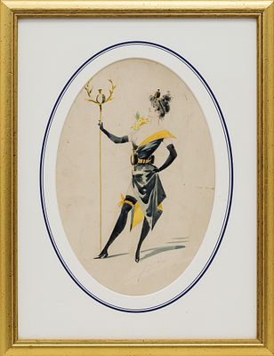 Неизвестный художник - Дама в стилизованном античном наряде. Бумага, акварель. 28 Х 20 см. 