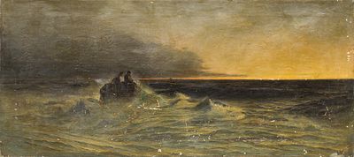 Неизвестный художник - Закат над морем. Россия, XIX в. Холст, масло. 61 Х 135 см Подпись справа 