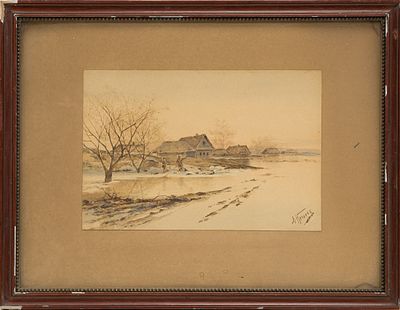 Пейзаж. Нечаев А. (по подписи) 
Россия, начало ХХ века. Бумага, наклеенная на картон, акварель. 