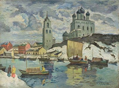 Вид на Псков. Россия, нач. ХХ века. Холст, масло. 60 Х 80 см. Подпись &laquo;К. Горбатов&raquo; 
