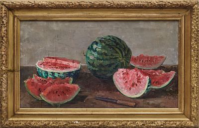 Неизвестный художник - Натюрморт с арбузами. СССР, 1950-1960-е годы. Холст, масло. 54 Х 97 см. В 