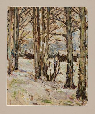 Безикович Б.Н.(1917 -1978 гг.) - Зимняя аллея. СССР, 1940-1950-е годы. Картон, масло. 24 Х 20 см. 