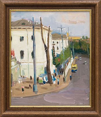 Угол. Воробьев (по подписи) 
СССР, 1957 г. Холст, масло. 37 Х31 см. Подпись справа внизу. В раме.