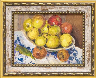 Лебедев Ф.С.(1936 - 2007 гг) - Натюрморт с фруктами. СССР, 1989 год. Бумага, акварель. 14,5 Х 19 