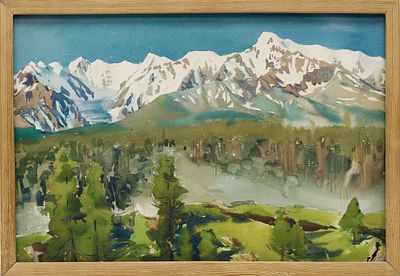 Коробейников Ю.П.(1936-2011) - Утром. Северо-Чуйский хребет. СССР, 1974 год. Бумага, акварель. 30 Х 