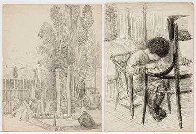 Два рисунка из серии &laquo;Детство&raquo;. Кондахчан Ерванд Саакович (?) 
СССР, 1950-е годы. Бумага 