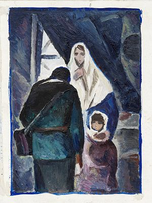 Шатов Е.И.(1935-2000) - Этюд &laquo;Письмо с фронта&raquo;. СССР, 1960-е годы. Картон, масло. 27,5 Х 24 см. 