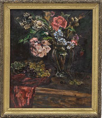 Романча Л. В.(1951 г.р.) - Цветы и виноград. СССР, 1981 г. Холст, масло. 60 Х 51 см. Подпись справа 