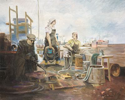 В порту. Кротов П. (по подписи) 
ХХ век. Холст, масло. 40 Х 50 см. Подпись справа внизу. 