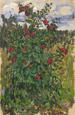 Парамонов В. А.(1923 г.р) - Куст калины. СССР, 1960-е годы. Картон, масло. 38 Х 24 см Парамонов 