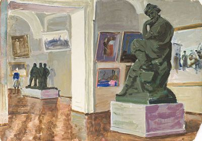 Неизвестный художник - Этюд &laquo;В музее&raquo;. СССР, 1960-е годы. Картон, масло. 30 Х 50 см. Небольшие 