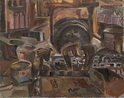 Неизвестный художник - В цеху. СССР, 1970-е годы. Холст, масло. 80 Х 99,5 см