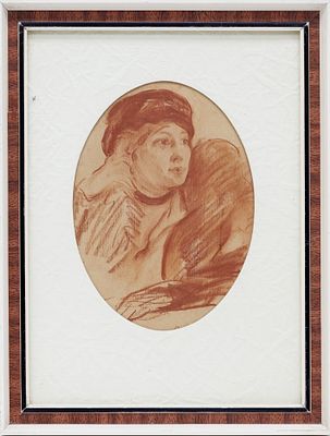 Якунин Д.Н.(1892-1949) - Женский портрет. 1920-1930-е годы. Бумага, сангина. 16 Х 12 см (овал, в 