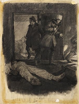 Иллюстрация к роману Шолохова М. &laquo;Поднятая целина&raquo;. Колесников В. 
СССР, 1950 г. Бумага 