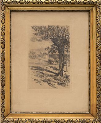 Неизвестный художник - Вид на деревню. Западная Европа, конец ХIХ века. Бумага, офорт. 40 Х 30 см. 