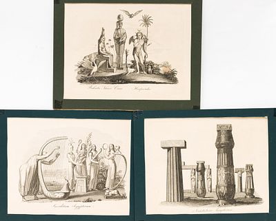 Три гравюры на тему Древнего Египта. Бумага, офорт. Типовой размер: 19 Х 25 см (в свету). Паспарту.