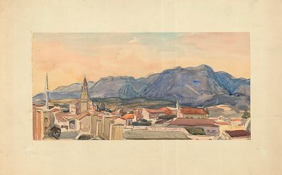 А. Ф. Билль(1914-1992) - Тирана. СССР, 1950-е годы. Бумага, акварель. 25 Х 50 см ( в свету). 