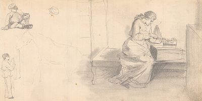 Михайлов М.Д.(1855-1932 гг) - Два наброска. Россия, 1890-1900-е годы. Бумага, карандаш. 12 Х 24 см 